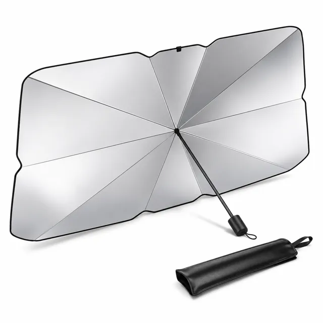 Foldable Windshield Sunshade with Storage Pouch, Silver
