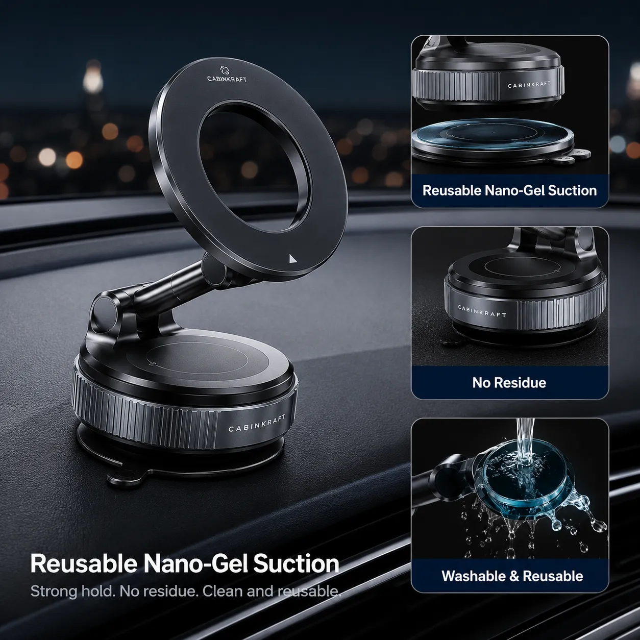 Magnetic Vacuum Suction Phone Mount, Foldable, 360° Adjustable